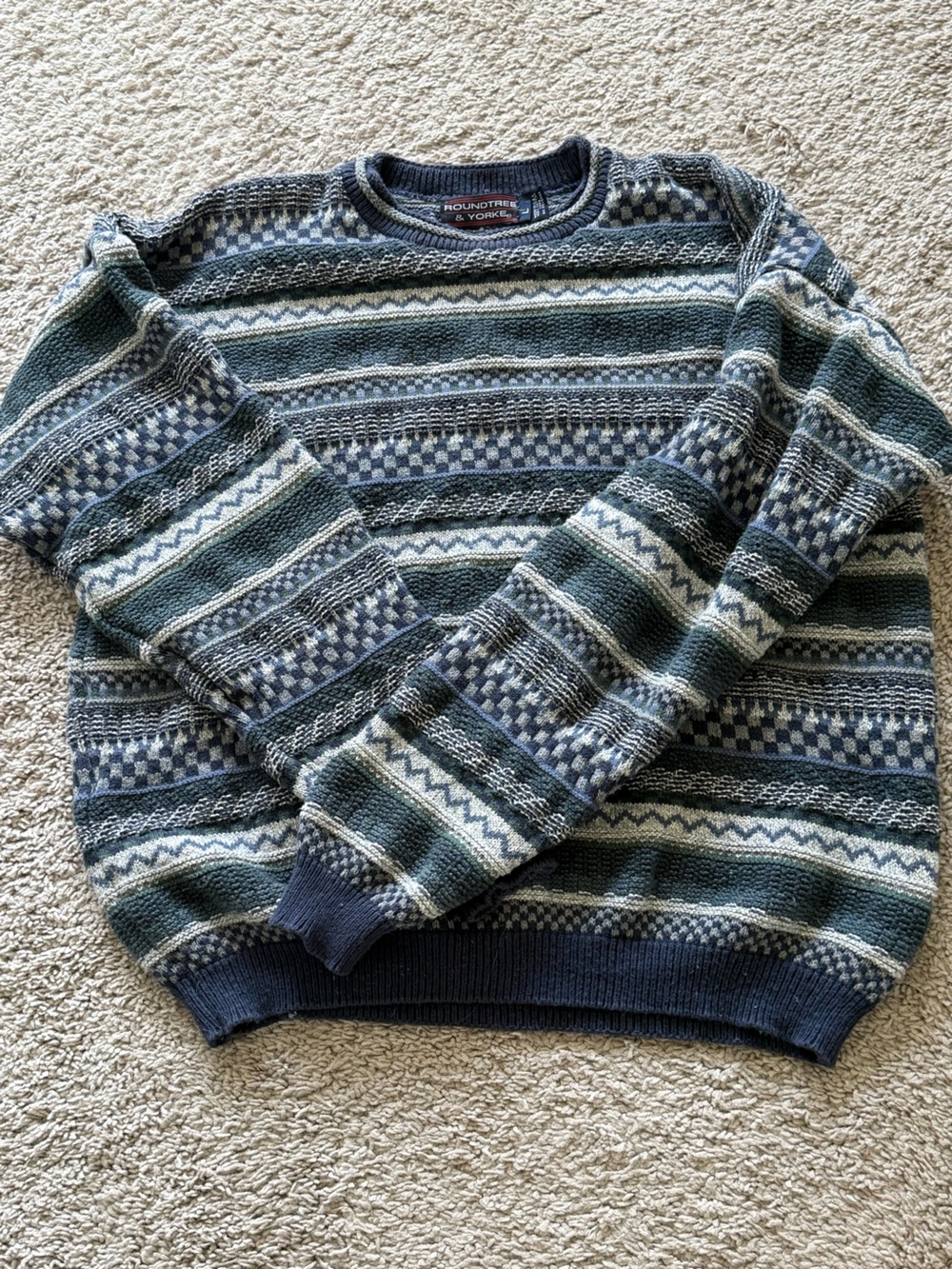 Vintage Roundtree & Yorke 90s 3D Textured Grandpa Sweater Men’s L USA